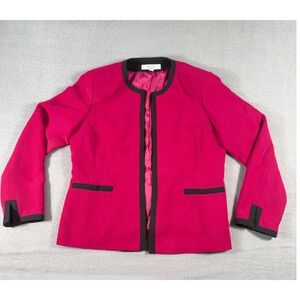 Jones Studio Fuchsia‎ Black Trim Open Front Blazer 12 Professional Work Office